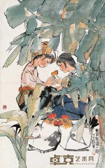 程十发 蕉荫有吉图 镜心　 64×40cm